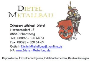 Visitenkarte der Firma Dietel Metallbau